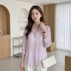 베이직 긴팔 카라 히든버튼 쉬폰 블라우스 단정한 면접 브라우스