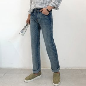 제이지컴퍼니 남성용 편안한 스판 데님 워싱 블루 팬츠 일자 바지  데일리 꾸안꾸 트렌디 핏!