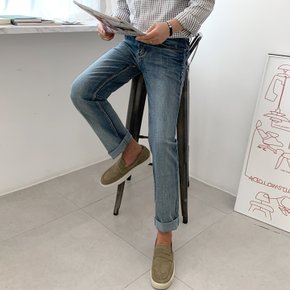 제이지컴퍼니 남성용 편안한 스판 데님 워싱 블루 팬츠 일자 바지  데일리 꾸안꾸 트렌디 핏!
