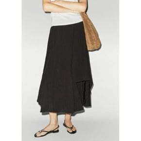 Massimo Dutti 마시모 두띠 흐르는 비대칭 패널 미디 스커트 - A라인 검정색 8034519