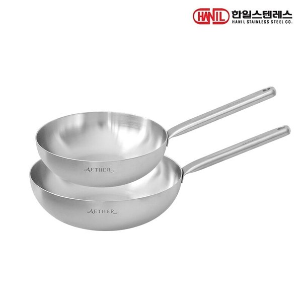 한일STS 에테르 통5중 IH 인덕션가능 무연마제 스텐레스304 후라이팬세트 2종F(궁24+28)