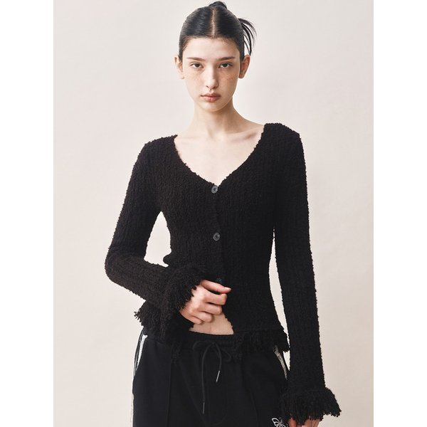 FRINGE TEXTURE SLIM FIT CARDIGAN_BLACK