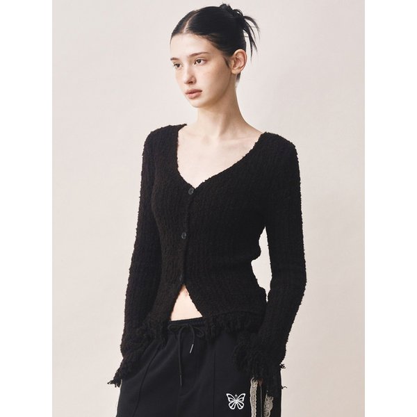 FRINGE TEXTURE SLIM FIT CARDIGAN_BLACK