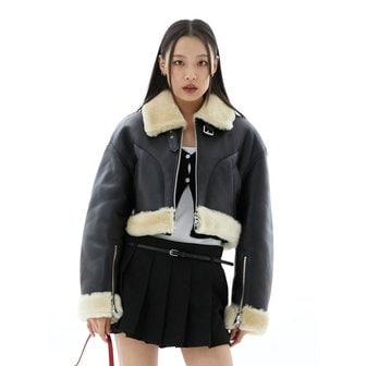 스페로네 [리얼레더] 크롭 덤블 무톤 무스탕 (블랙)