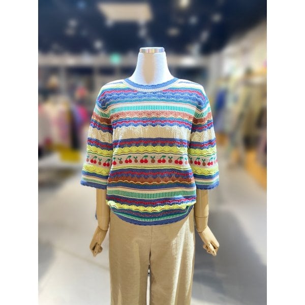 [여주점] 체리 크로셰 반팔 니트 (BAKP55531)