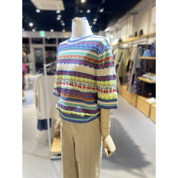 [여주점] 체리 크로셰 반팔 니트 (BAKP55531)