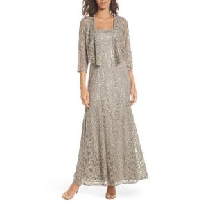 4605216 Alex Evenings Two-Piece Sequin Lace Gown  Jacket