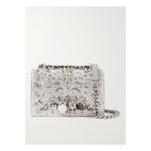 주얼 사첼 크리스털 장식 스터드 스웨이드 숄더 백 실버 1647597355345831