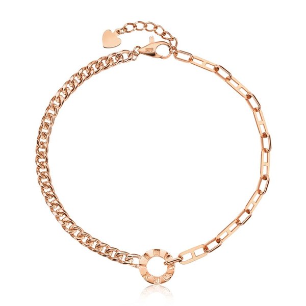 [비앤비골드] 14K 언발 믹스체인 로마숫자 할로우팔찌 IRB37822