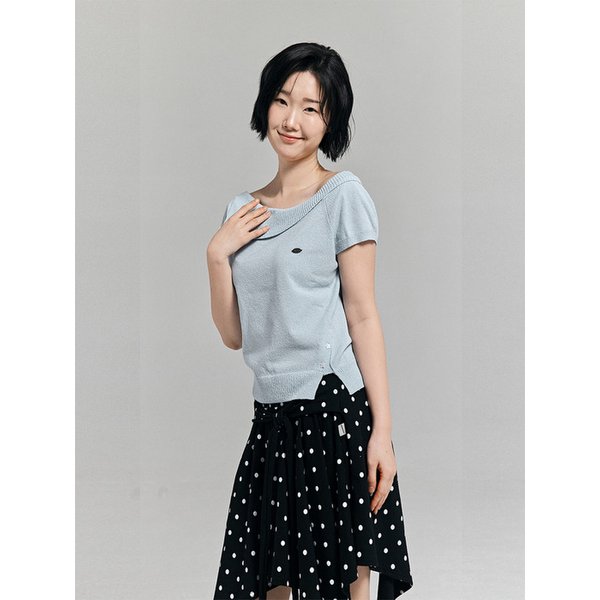 언발 카라 오프숄더 니트 라이트 블루