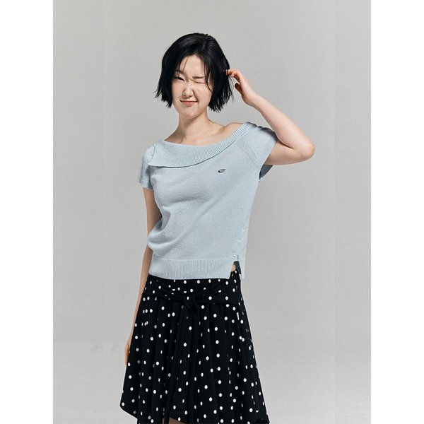 언발 카라 오프숄더 니트 라이트 블루