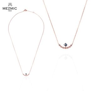 매직 블루 다이아몬드 반달  목걸이  14k Gold