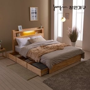 플랫 베이직 LED 고무나무 원목 수납침대 독립매트 Q,착불
