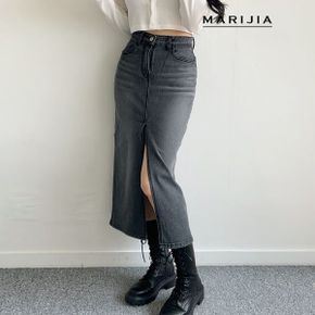 슬릿 쿨 히든 밴딩 데님 스커트 MDEB25041_P396501512