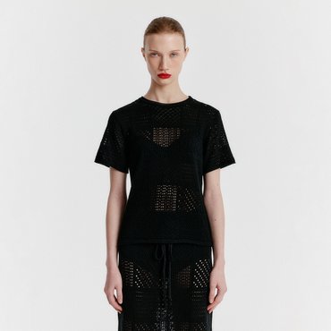 EENK YIZU Panelled Lace Knit T-shirt - Black
