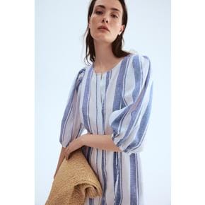 리넨 블렌드 드레스 화이트/블루 스트라이프 1294771004