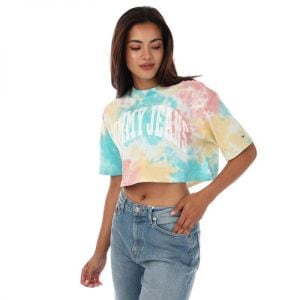 타미힐피거 여성 Tie다잉 오버핏 크롭 반팔 티셔츠 멀티 컬러