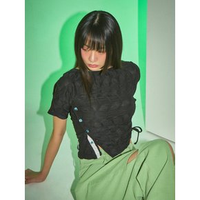 Laced Wrinkle String T-Shirt (Black)