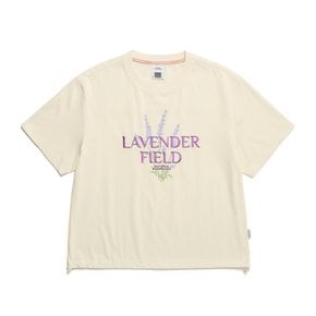 N242WTS030 여성 우븐 배색 아트웍 세미 크롭 반팔 티셔츠 CRYSTAL BEIGE