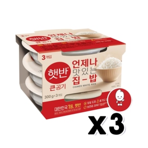 햇반 백미밥 큰공기 300g 3개입묶음 즉석밥 x 3개