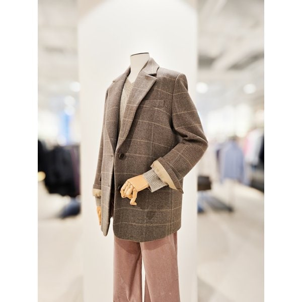 [파주점] [더아이잗컬렉션]울 캐시미어 체크 하프 코트 CRBA0CTK21