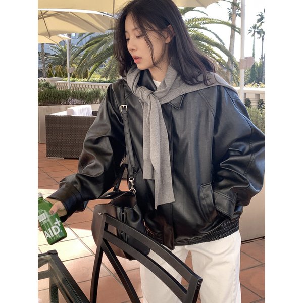 SIOT4141 얼반 페이크 레더 자켓_Black