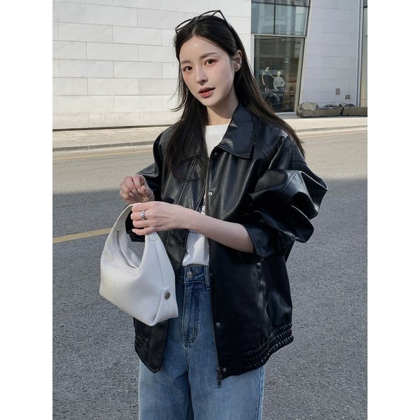 SIOT4141 얼반 페이크 레더 자켓_Black