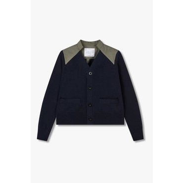 SACAI [사카이] [CLASSICS] 여성 코튼 개버딘 믹스 니트 가디건 (네이비) 6415331107