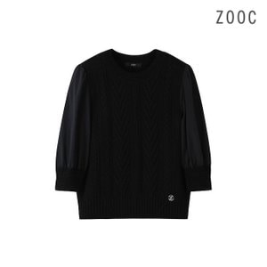 ZOOC 퍼프 소매 배색 라운드넥 니트 BK_V242KSK933