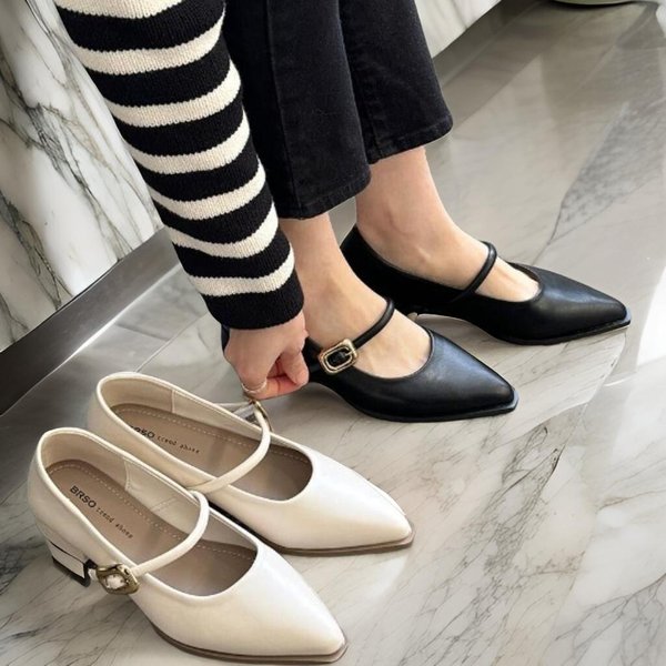 [옷자락] 여성 메리제인 스트랩 낮은굽 펌프스 구두