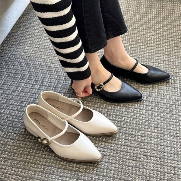 [옷자락] 여성 메리제인 스트랩 낮은굽 펌프스 구두