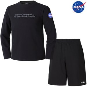 NASA 나사 남녀공용 면티 세미 오버핏 티셔츠+면 5부 반바지 세트 N-455UBK+N-062PBK 빅사이즈