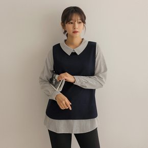[66-110] 에핀 스트라이프 배색 카라 블라우스