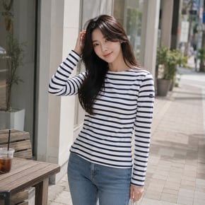 긴팔티셔츠 밍콰이어 모드 E 스트라이프 여성 롱슬리브 2066-50