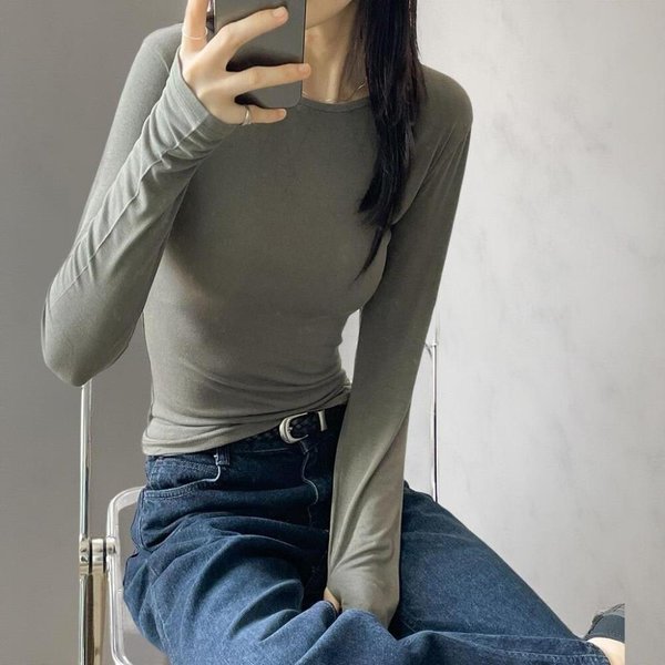 [옷자락] 여성 여리핏 슬림 스판 긴팔 손목 보호 티셔츠