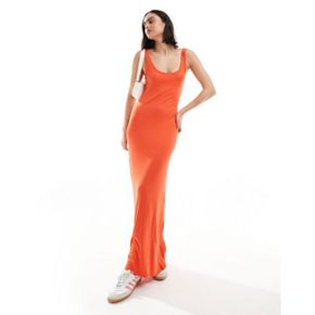 5268630 Bershka ribbed scoop neck bodycon maxi dress in orange