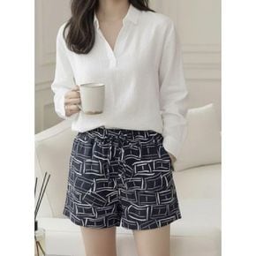 여성 26SS 하이라이즈 풀온 밴딩 기하학 패턴 반바지