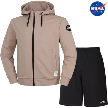 NASA 나사 남녀공용 세미 오버핏 후드집업+면 반바지 세트 N-552UBG+N-062PBK 남자 여성 자켓