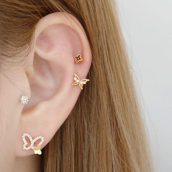 1+1 써지컬 핀 큐빅 피어싱 루나플라워 3종 택1 (한쪽판매)