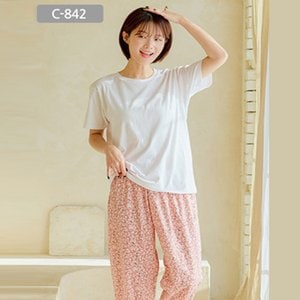  코지이지 국내산 드로잉꽃 여성 8부 바지 파자마 c-842 jxwnz315