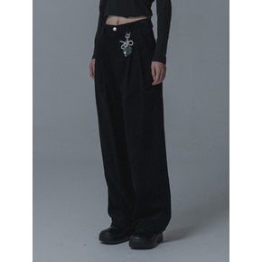 CORDURY TUCK WIDE PANTS_BLACK