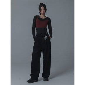 CORDURY TUCK WIDE PANTS_BLACK