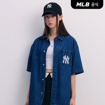 MLB [코리아공식]베이직 메가로고 반팔 데님셔츠 NY (Indigo)