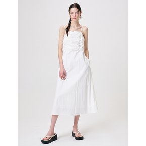 Slip Heart Neck Shirring Dress, White