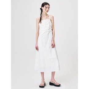 Slip Heart Neck Shirring Dress, White