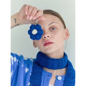 No.190 / Daisy 100% Organic Wool Key Ring _ Blue (꽃 크로쉐 키링)