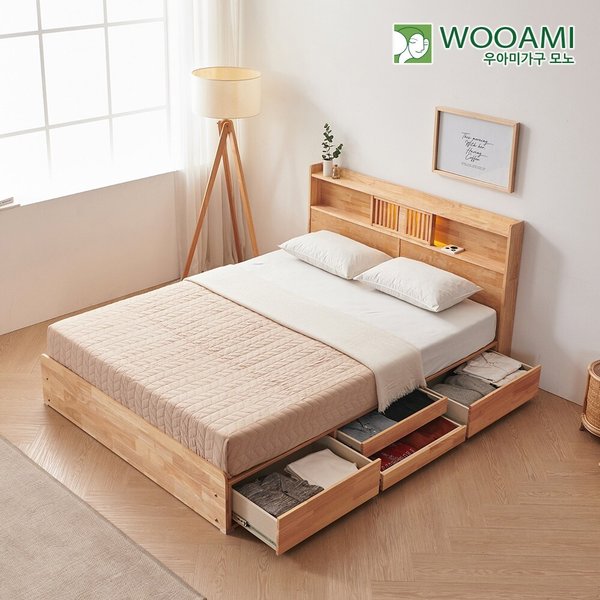 [착불] 우아미가구 모노 헤이디 LED 원목 수납침대 Q 55T 매트리스 FO5175