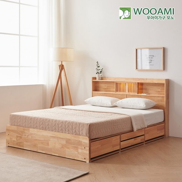 [착불] 우아미가구 모노 헤이디 LED 원목 수납침대 Q 55T 매트리스 FO5175