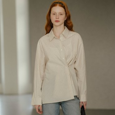 노운베러 2-way loose fit stripe shirt_Beige