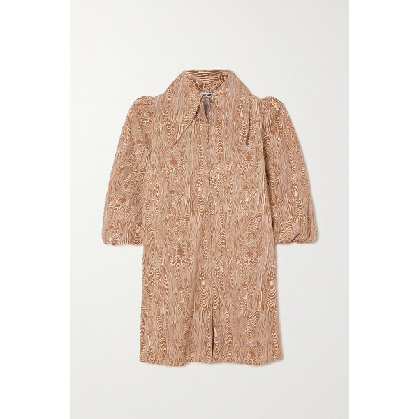 바체바 로빈 장식 프린트 코튼 포플린 미니 드레스 브라운 1647597313847667